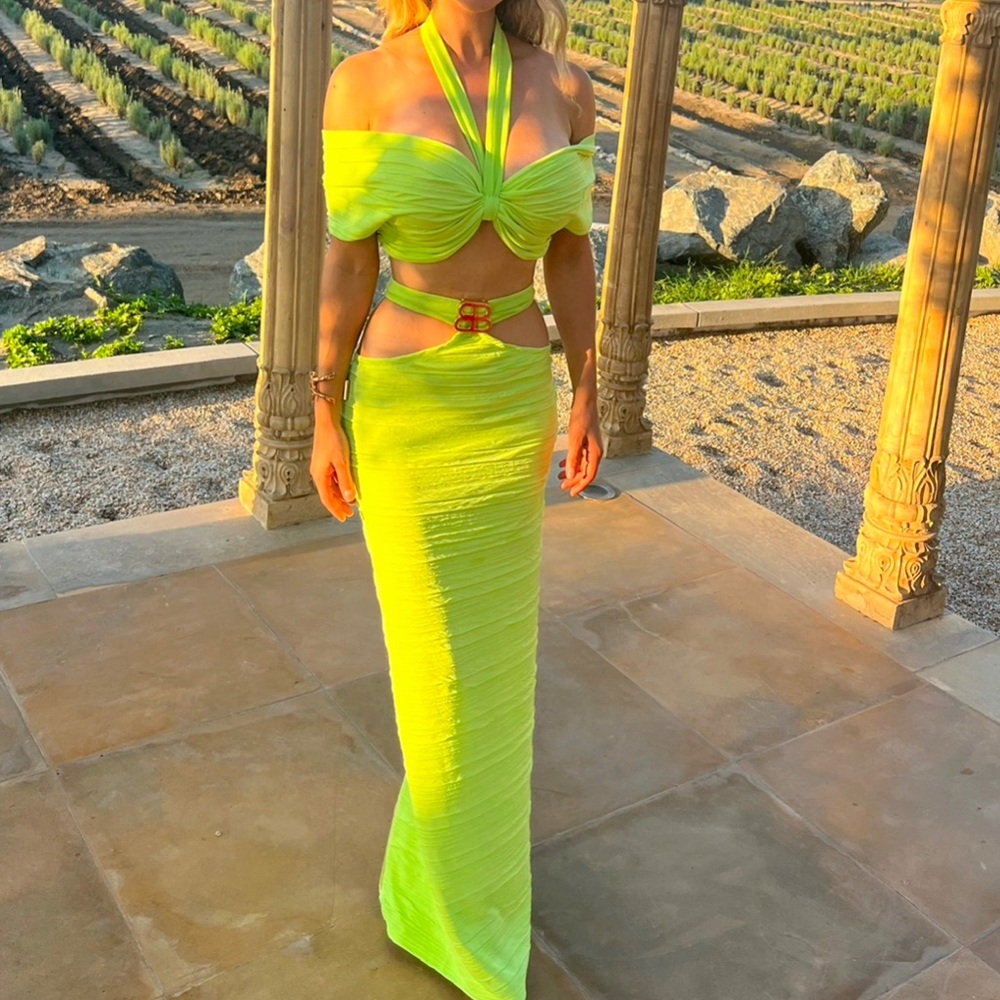 Bronx and Banco Neon Yellow Off-Shoulder Dress